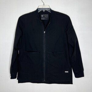 FIGS Women's Small Black Technical Scrub Jacket Full Zip Stretch Utility Pockets